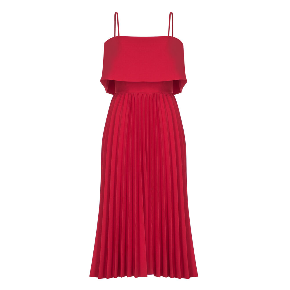 Pileli kırmızı elbise